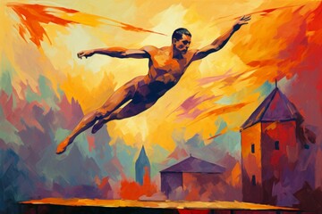 Sticker - a skilled and agile acrobat, performing death-defying stunts and aerial maneuvers. - generative ai