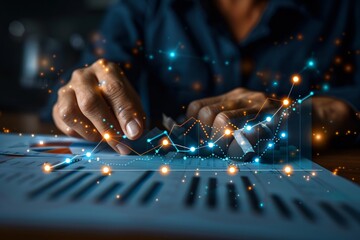 Wall Mural - Person using laptop with glowing lines