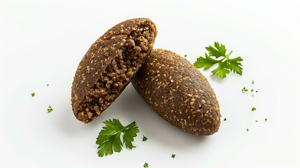 Wall Mural - Kibbeh and kibbeh slice on a white background