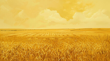 Poster - A field of yellow grass with a cloudy sky in the background