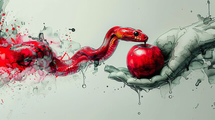 Wall Mural - The Temptation of Eve: Deception by the Serpent with the Forbidden Fruit. Generated by AI