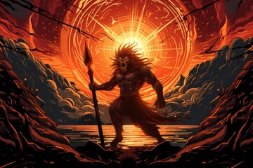 Canvas Print - A fearless and mighty berserker, unleashing devastating attacks with their massive weapon. - Generative AI