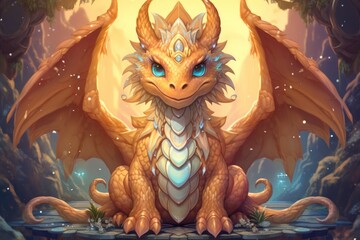 Sticker - A wise and ancient dragon, with scales that shimmer in the sunlight and the power of ancient magic. - Generative AI