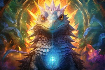 Wall Mural - A wise and ancient dragon, with scales that shimmer in the sunlight and the power of ancient magic. - Generative AI