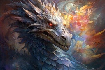 Sticker - A wise and ancient dragon, with scales that shimmer in the sunlight and the power of ancient magic. - Generative AI
