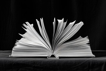 Wall Mural - Book resting on table against black backdrop