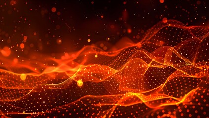 Aufkleber - A dynamic orange digital background with glowing, intricate lines and dots representing the fluidity of data flow in an AI system, set against a dark backdrop for contrast, perfect as a visual represe