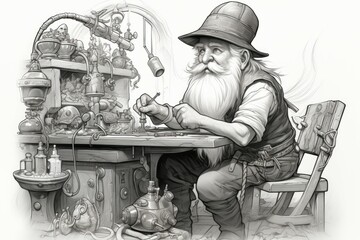 Canvas Print - A quick-witted gnome inventor, creating ingenious gadgets and contraptions to overcome challenges. - Generative AI