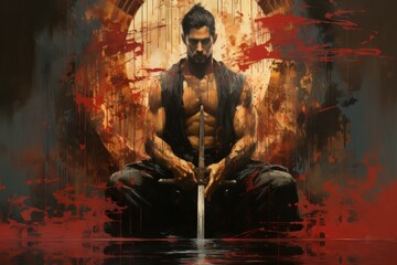 Wall Mural - a stoic and disciplined warrior, wielding a blade with unmatched precision. - generative ai