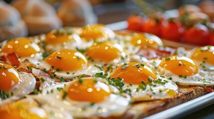 Sticker - Tray of Sunny Side Up Eggs for Hotel English Breakfast Buffet