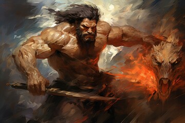 Canvas Print - A fearsome and relentless barbarian, harnessing primal rage to overpower opponents. - Generative AI