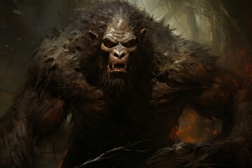 Canvas Print - A fearsome and relentless barbarian, harnessing primal rage to overpower opponents. - Generative AI