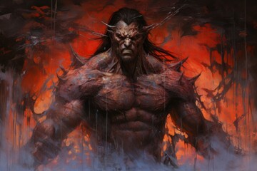 Canvas Print - A fearsome and relentless barbarian, harnessing primal rage to overpower opponents. - Generative AI