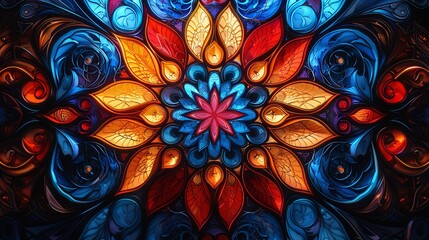 Wall Mural - A colorful flower with a blue center and red and yellow petals