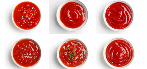 Wall Mural - ketchup sauce isolated on white background. top view