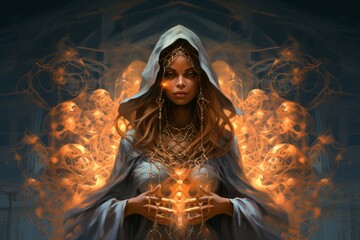 Wall Mural - A mysterious and enigmatic sorceress, wielding ancient spells and communing with unseen forces. - Generative AI