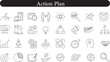 © mou - Action plan icon set. Containing planning, schedule, strategy, analysis, tasks, goal, collaboration and objective icons. Solid icon collection.