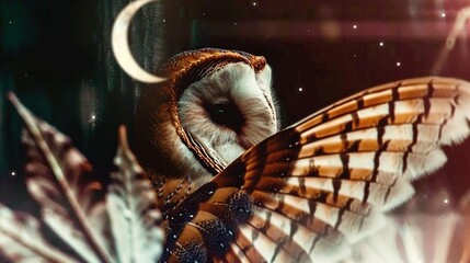 Poster -   Owl flying in moonlit night sky