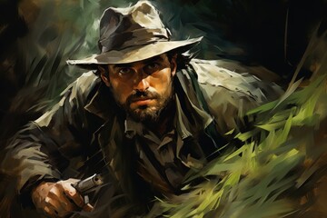 Wall Mural - A skilled and versatile ranger, tracking prey and surviving in the wilderness. - Generative AI
