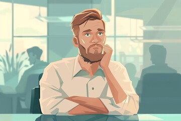 Wall Mural - attentive businessman listening intently during office meeting discussion concept illustration