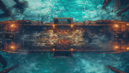 Poster - Sea Ship Battlemap DnD,RPG Map for Dungeons and Dragons, Sea,game background