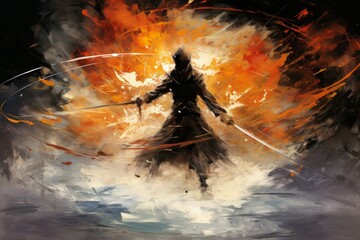 Canvas Print - A fierce and deadly duelist, engaging in graceful combat with a rapier and unparalleled skill. - Generative AI