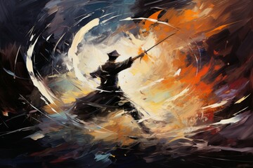 Canvas Print - A fierce and deadly duelist, engaging in graceful combat with a rapier and unparalleled skill. - Generative AI