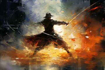 Canvas Print - a fierce and deadly duelist, engaging in graceful combat with a rapier and unparalleled skill. - gen