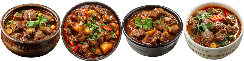 Wall Mural - Beef stew rendang food mutton curry Hyperrealistic Highly Detailed Isolated On Transparent Background Png File