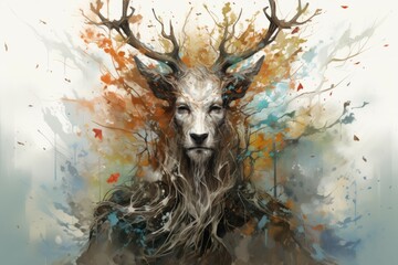 Canvas Print - a wise and ancient druid, attuned to nature and capable of transforming into beasts. - generative ai