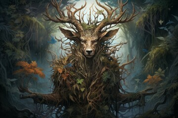 Canvas Print - A wise and ancient druid, attuned to nature and capable of transforming into beasts. - Generative AI