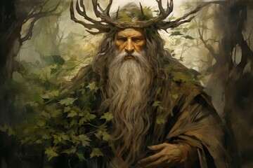 Canvas Print - a wise and ancient druid, attuned to nature and capable of transforming into beasts. - generative ai