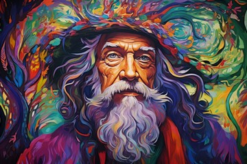 Wall Mural - A wise and ancient druid, attuned to nature and capable of transforming into beasts. - Generative AI