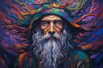 Wall Mural - A wise and ancient druid, attuned to nature and capable of transforming into beasts. - Generative AI