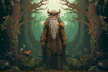 Wall Mural - a wise and ancient druid, attuned to nature and capable of transforming into beasts. - generative ai