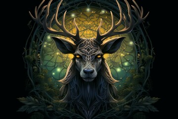 Wall Mural - A wise and ancient druid, attuned to nature and capable of transforming into beasts. - Generative AI