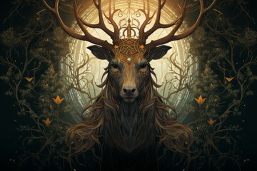 Wall Mural - A wise and ancient druid, attuned to nature and capable of transforming into beasts. - Generative AI