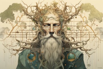Wall Mural - A wise and ancient druid, attuned to nature and capable of transforming into beasts. - Generative AI