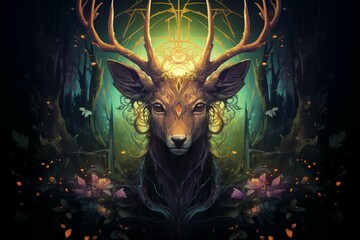 Canvas Print - A wise and ancient druid, attuned to nature and capable of transforming into beasts. - Generative AI