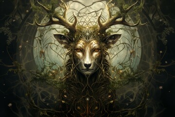 Wall Mural - A wise and ancient druid, attuned to nature and capable of transforming into beasts. - Generative AI