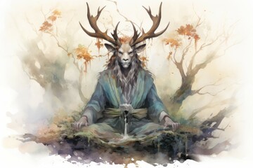 Wall Mural - A wise and ancient druid, attuned to nature and capable of transforming into beasts. - Generative AI
