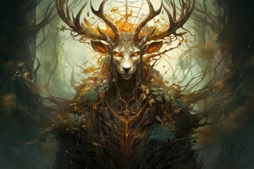 Wall Mural - A wise and ancient druid, attuned to nature and capable of transforming into beasts. - Generative AI