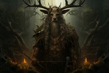 Wall Mural - A wise and ancient druid, attuned to nature and capable of transforming into beasts. - Generative AI