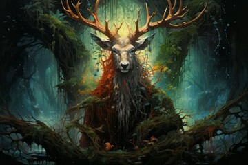 Wall Mural - a wise and ancient druid, attuned to nature and capable of transforming into beasts. - generative ai