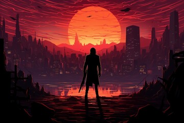 Wall Mural - A relentless and vengeful avenger, driven by a personal vendetta against evildoers. - Generative AI