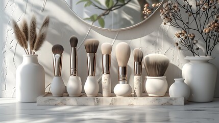 Wall Mural - makeup brush drying rack mockup showcased with sophistication on a pristine white backdrop