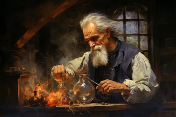Canvas Print - a master of alchemy and potion-making, concocting potent brews with mystical effects. - generative a