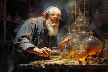 Canvas Print - a master of alchemy and potion-making, concocting potent brews with mystical effects. - generative a