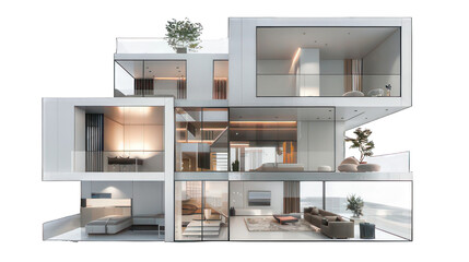 Wall Mural - Modern cube appartement isolated on white created with Generative AI