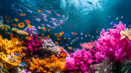 Canvas Print - A colorful underwater scene with a variety of fish and coral